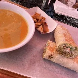 Lentil Soup and Falafel Wrap