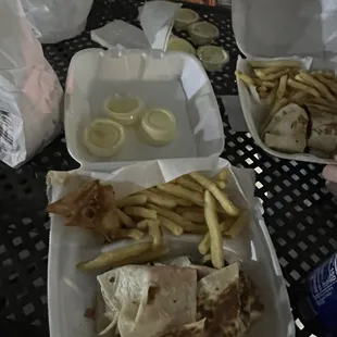 french fries and a sandwich