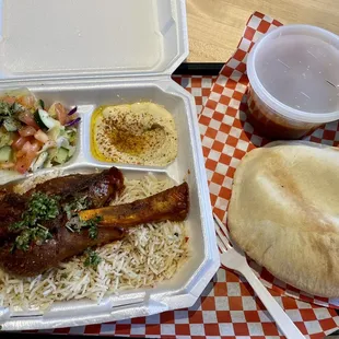 pita, rice, salad, and pita bread