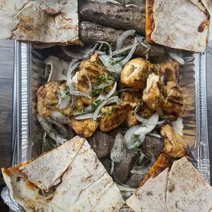 pita, meat, and vegetables