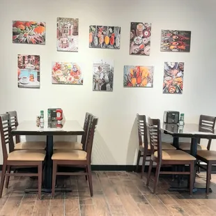 tables and chairs in a restaurant