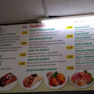 the menu of a restaurant