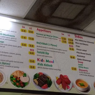 a menu for a variety of foods