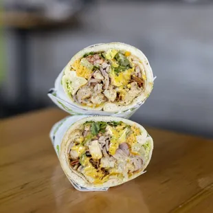 two burritos stacked on top of each other