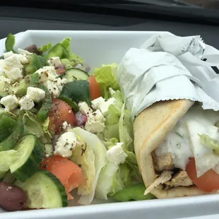 Chicken Souvlaki with side Greek salad