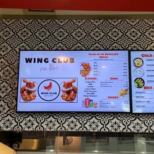 Wing Club menu