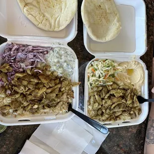 Chicken Shawarma Plate - Red cabbage, cucumber yogurt, white cabbage, hummus