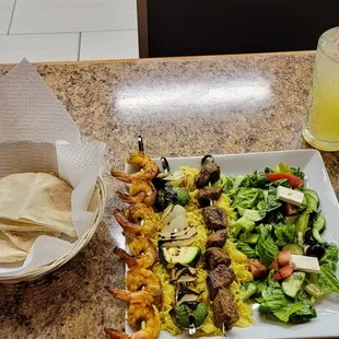 Lamb Kebab with extra shrimp skewer