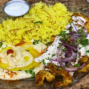 Chicken Swarma plate. They love the onions (I gotta remember to have them leave them off. ;) )