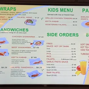 menu and prices