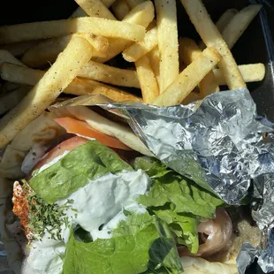Gyro with fries.