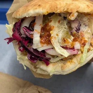 Chicken shawarma with red sauce