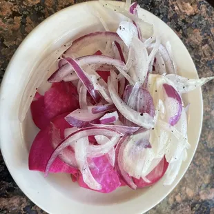 Pickled onions and radishes