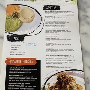 Vegan menu
