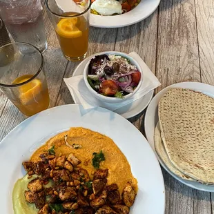 Avacado Hummus Roasted Bell Pepper Hummus with Grilled Chicken Lavash Shawarma Bowl