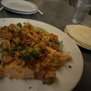 Roasted chicken hummus with GF pitas!