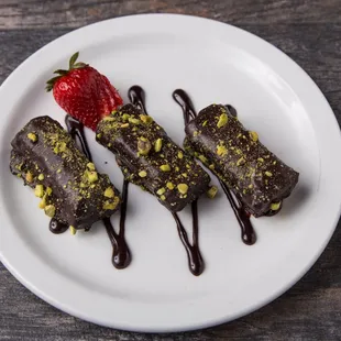 Chocolate Dipped Walnut Baklawa Rolls