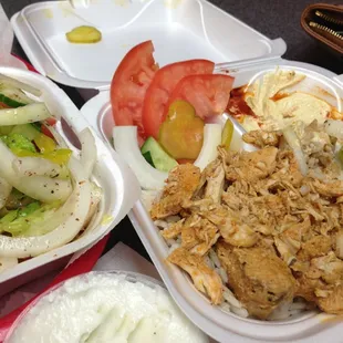 Chicken Schworma platter with salad and garlic sauce