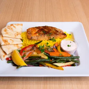 Salmon Plate with Rice and Grilled Veggies