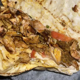 Inside chicken shawarma wrap