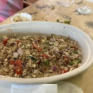 Chicken Souvlaki plate with rice I ate most of it but it is a delicious meal. Very healthy !