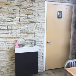 Separate hand washing station but no paper towels