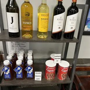 bottles of wine and honey