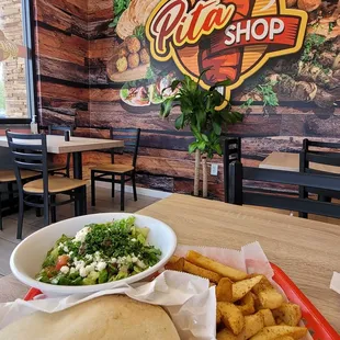 Mixed Gyro with a Greek salad and fries