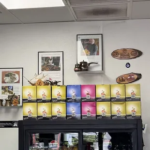 a display case with a variety of food items