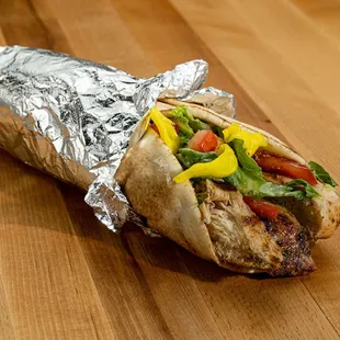 a pita sandwich wrapped in foil