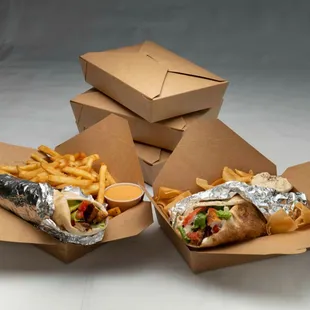 a pita sandwich and french fries