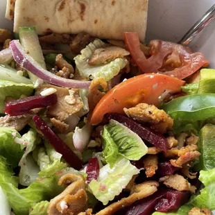 Small Greek salad with chicken gyro