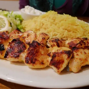Shish Tawook with rice and Garlic paste