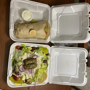Greek salad and a gyro
