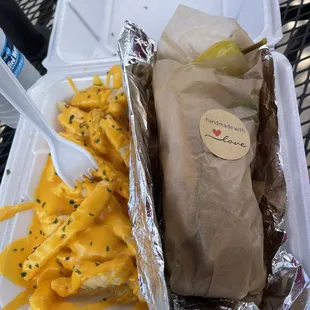 Chicken pita combo with cheddar cheese fries