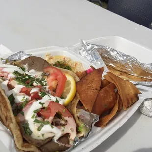 Beef and lamb with babaganoush and pita chips.  Outstanding!