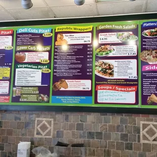 Nice selection of Greek food including pitas, gyros, wraps, pita pockets, Greek salads, appetizers, and fruit smoothies.