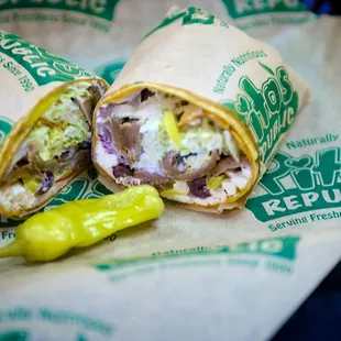 a pita sandwich cut in half