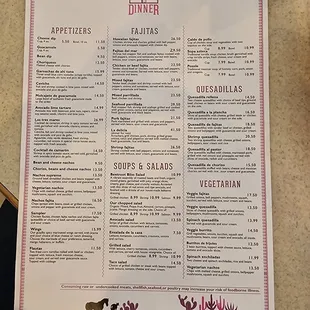 Front of menu