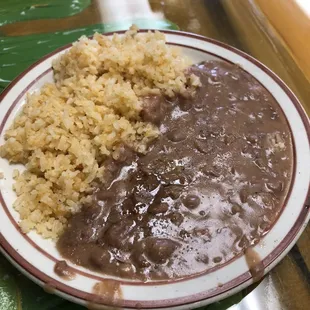 a plate of beans and rice