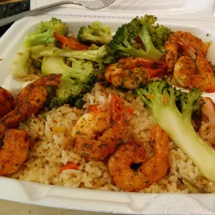 Grilled shrimp, rice and veggies $8!