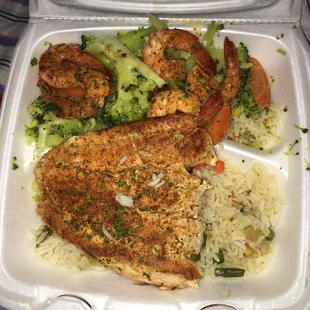 Salmon &amp; Shrimp Combo W| Veggie Rice