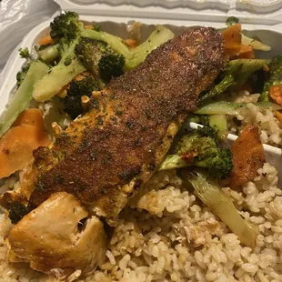 Salmon with brown rice