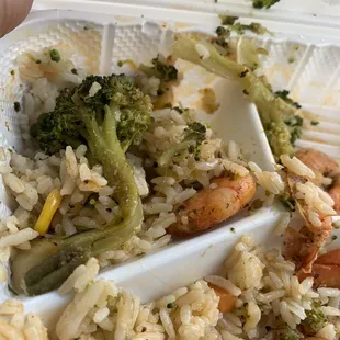 rice and vegetables in a styrofoam container