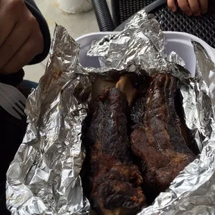 Beef ribs smoked for two hours.