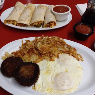 The Pitt Stop - $7.99 - 2 eggs, hash browns or bacon, sausage or ham, 2 pancakes plus salsa 0.50