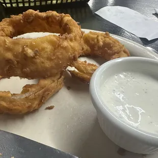 Hand battered onion rings! Omgosh!!