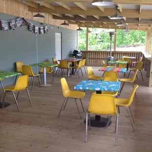 tables and chairs in a restaurant
