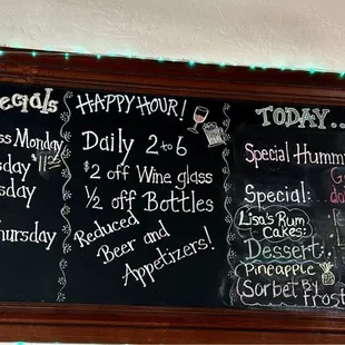 Daily specials and happy hour