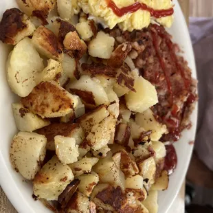hash, eggs and country potatoes.